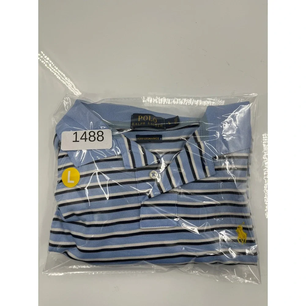 Polo Ralph‎ Lauren Mens Performance Stripe Polo Shirt Light Blue Yellow Pony L